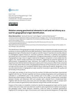 Relation Among Geochemical Elements in Soil and Red Chicory As a Tool for Geographical Origin Identification