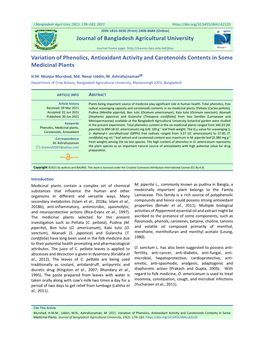 Variation of Phenolics, Antioxidant Activity and Carotenoids Contents in Some Medicinal Plants