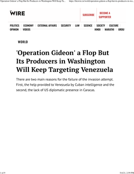 'Operation Gideon' a Flop but Its Producers in Washington Will Keep Ta