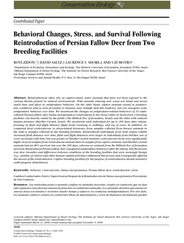 Behavioral Changes, Stress, and Survival Following Reintroduction of Persian Fallow Deer from Two Breeding Facilities