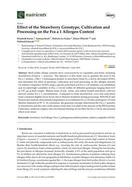 Effect of the Strawberry Genotype, Cultivation and Processing on the Fra a 1 Allergen Content