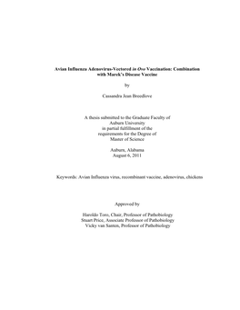 Avian Influenza Adenovirus-Vectored in Ovo Vaccination: Combination with Marek’S Disease Vaccine