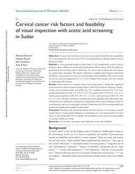 Cervical Cancer Risk Factors and Feasibility of Visual Inspection with Acetic Acid Screening in Sudan