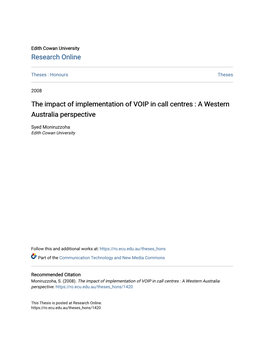 The Impact of Implementation of VOIP in Call Centres : a Western Australia Perspective