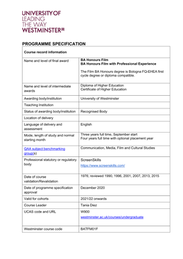 Programme Specification