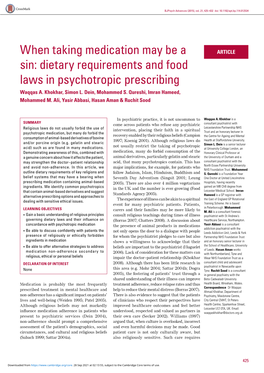 When Taking Medication May Be a Sin: Dietary Requirements and Food Laws