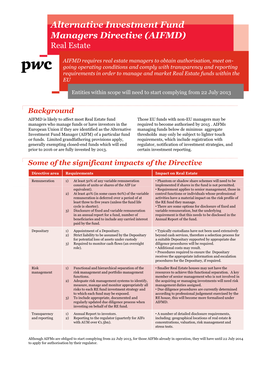 Alternative Investment Fund Managers Directive (AIFMD) Real Estate