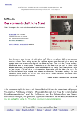 1989 Rolf Henrich : Der Vormundschaftliche Staat (Sachbuch)