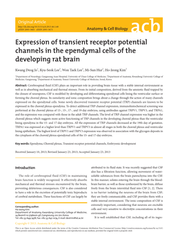 Expression of Transient Receptor Potential Channels in the Ependymal Cells of the Developing Rat Brain