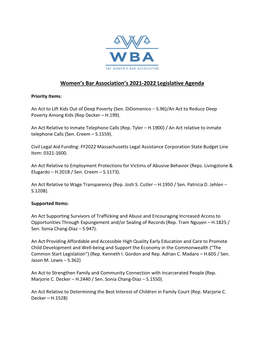 Women's Bar Association's 2021-2022 Legislative Agenda