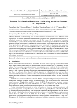 Selective Flotation of Witherite from Calcite Using Potassium Chromate As a Depressant