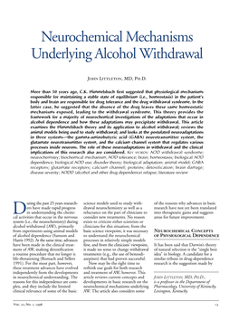 Neurochemical Mechanisms Underlying Alcohol Withdrawal