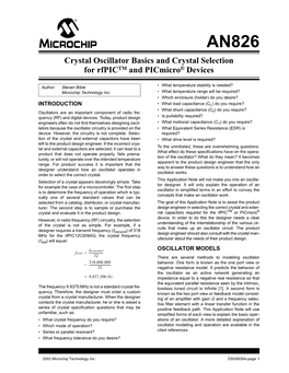 AN826 Crystal Oscillator Basics and Crystal Selection for Rfpic™ And