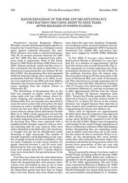 Range Expansion of the Fire Ant Decapitating Fly, Pseudacteon Tricuspis, Eight to Nine Years After Releases in North Florida