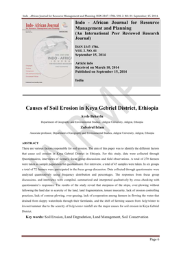 Causes of Soil Erosion in Keya Gebriel District, Ethiopia
