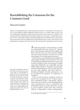 Reestablishing the Commons for the Common Good