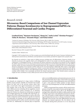 Research Article Microarray-Based Comparisons of Ion Channel Expression Patterns: Human Keratinocytes to Reprogrammed Hipscs To