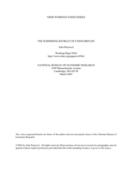 Nber Working Paper Series the Surprising Retreat Of