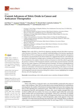 Current Advances of Nitric Oxide in Cancer and Anticancer Therapeutics