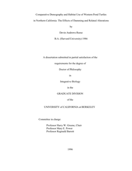 Comparative Demography and Habitat Use of Western Pond Turtles in Northern California: the Effects of Damming and Related Alterations
