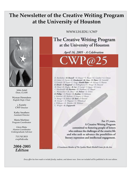 The Newsletter of the Creative Writing Program at the University of Houston