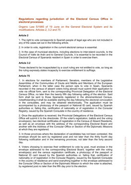 Organic Law 5/1985 of 19 June on the General Electoral System and Its Modifications