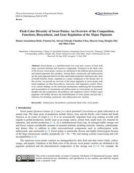 Flesh Color Diversity of Sweet Potato: an Overview of the Composition, Functions, Biosynthesis, and Gene Regulation of the Major Pigments