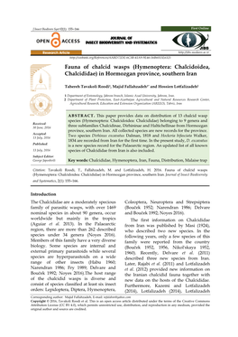 Fauna of Chalcid Wasps (Hymenoptera: Chalcidoidea, Chalcididae) in Hormozgan Province, Southern Iran