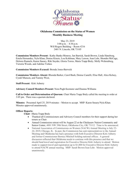 Minutes of the May 23, 2019 Business Meeting