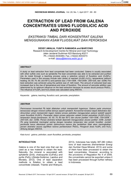Extraction of Lead from Galena Concentrates Using Fluosilicic Acid and Peroxide