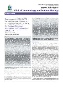 Dominance of SARS-Cov-2 D614G Variant Explained by the Requirement of COVID-19 for Calcium; Proximate Therapeutic Implication(S) for COVID-19