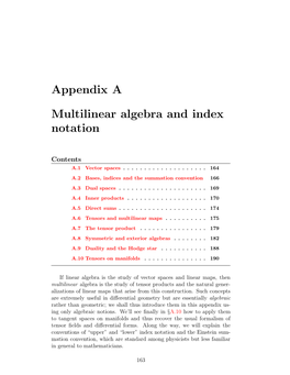 Appendix a Multilinear Algebra and Index Notation