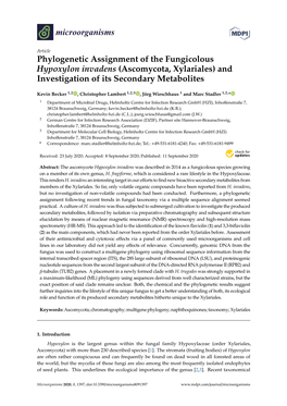 Phylogenetic Assignment of the Fungicolous Hypoxylon Invadens (Ascomycota, Xylariales) and Investigation of Its Secondary Metabolites