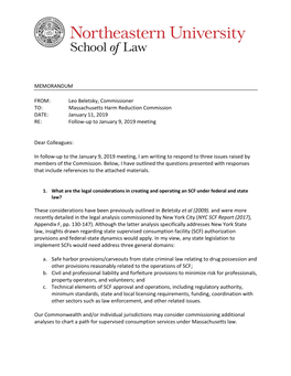 Massachusetts Harm Reduction Commission DATE: January 11, 2019 RE: Follow-Up to January 9, 2019 Meeting