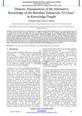 Didactic Transposition of the Alternative Knowledge of the Brazilian Telenovela “O Clone” to Knowledge Taught