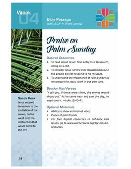 Praise on Palm Sunday Desired Outcomes 1