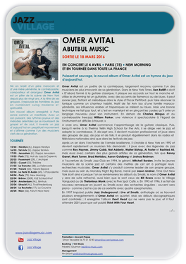 Omer Avital Abutbul Music Sortie Le 18 Mars 2016