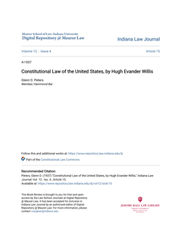 Constitutional Law of the United States, by Hugh Evander Willis