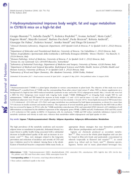 7-Hydroxymatairesinol Improves Body Weight, Fat and Sugar Metabolism in C57BJ/6 Mice on a High-Fat Diet