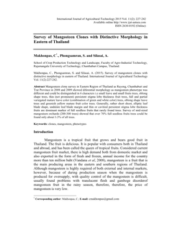 Survey of Mangosteen Clones with Distinctive Morphology in Eastern of Thailand