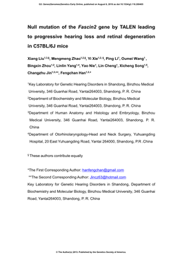 Null Mutation of the Fascin2 Gene by TALEN Leading to Progressive Hearing Loss and Retinal Degeneration in C57BL/6J Mice