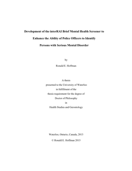 Development of the Interrai Brief Mental Health Screener to Enhance the Ability of Police Officers to Identify Persons with Se