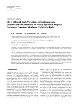 Effect of Small-Scale Variations in Environmental Factors on the Distribution of Woody Species in Tropical Deciduous Forests of Vindhyan Highlands, India