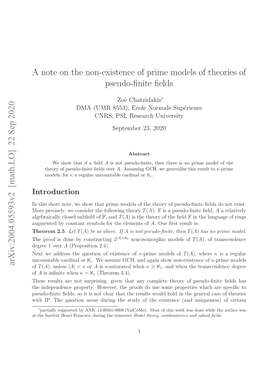 A Note on the Non-Existence of Prime Models of Theories of Pseudo-Finite