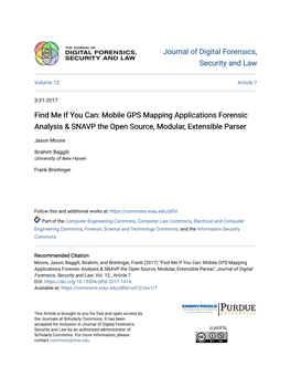 Mobile GPS Mapping Applications Forensic Analysis & SNAVP the Open Source, Modular, Extensible Parser