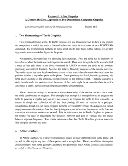 Lecture 5: Affine Graphics a Connect the Dots Approach to Two-Dimensional Computer Graphics