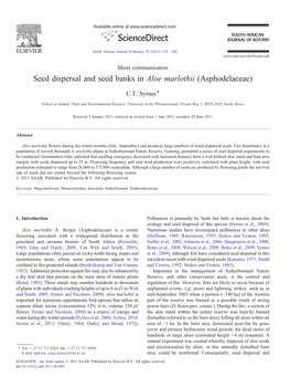 Seed Dispersal and Seed Banks in Aloe Marlothii (Asphodelaceae) ⁎ C.T