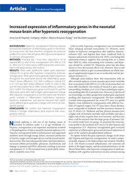 Increased Expression of Inflammatory Genes in the Neonatal Mouse Brain After Hyperoxic Reoxygenation