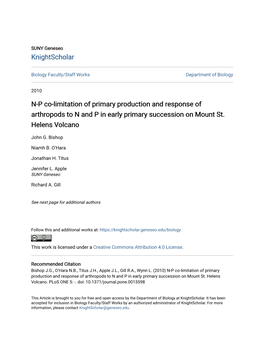 N-P Co-Limitation of Primary Production and Response of Arthropods to N and P in Early Primary Succession on Mount St. Helens Volcano