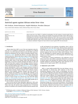 Antiviral Agents Against African Swine Fever Virus T ⁎ Erik Arabyan, Armen Kotsynyan, Astghik Hakobyan, Hovakim Zakaryan